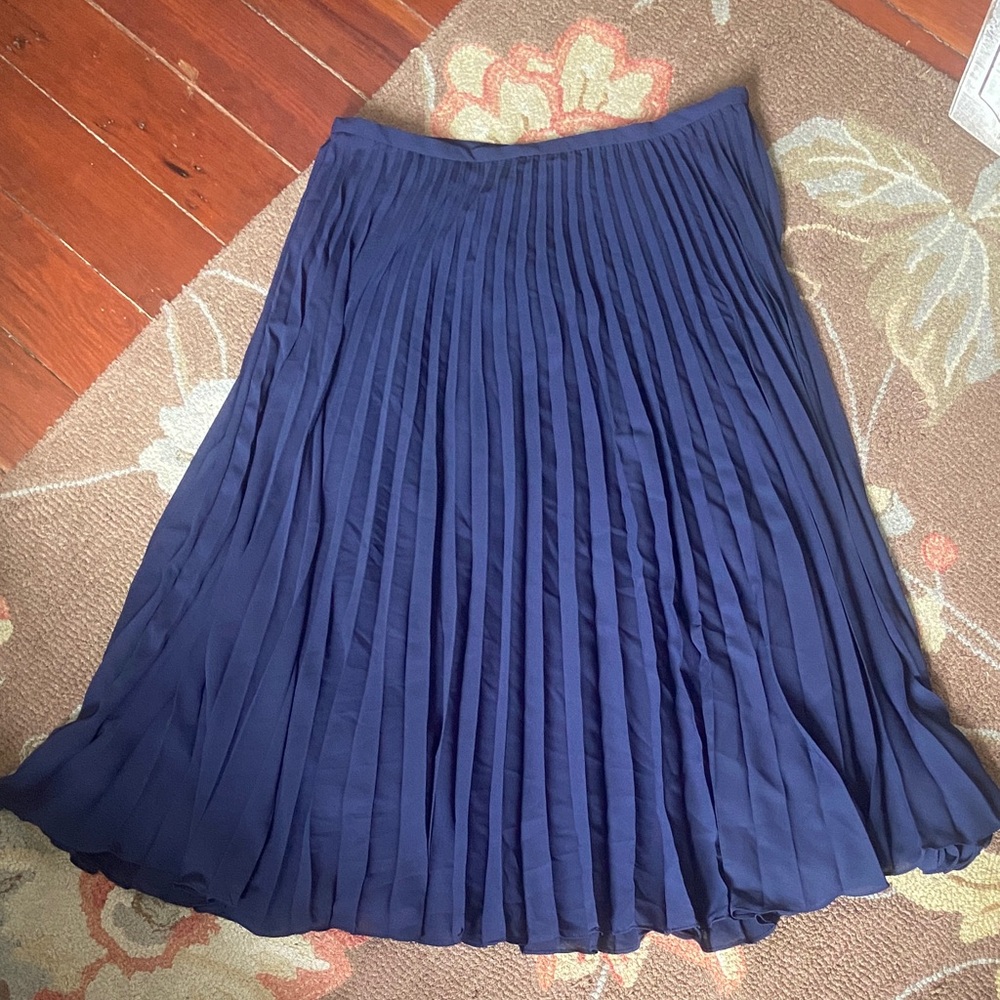 Lauren Ralph Lauren Blue Pleated Midi Skirt Size 14